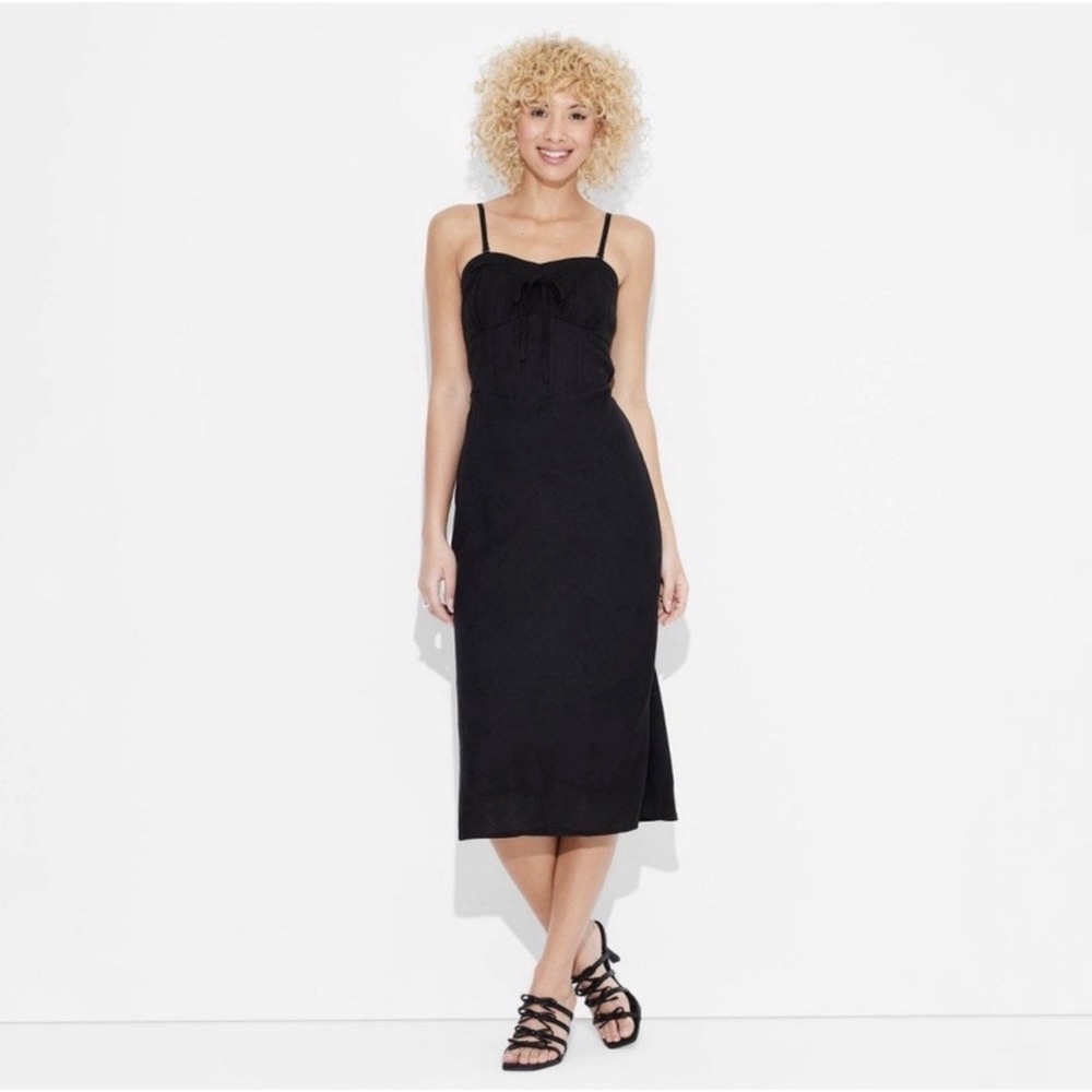 Wild Fable Women's Black Linen Strapless Tube Corset Bodycon Midi Dress Size 6
